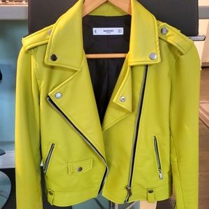 MANGO lime green leather jacket